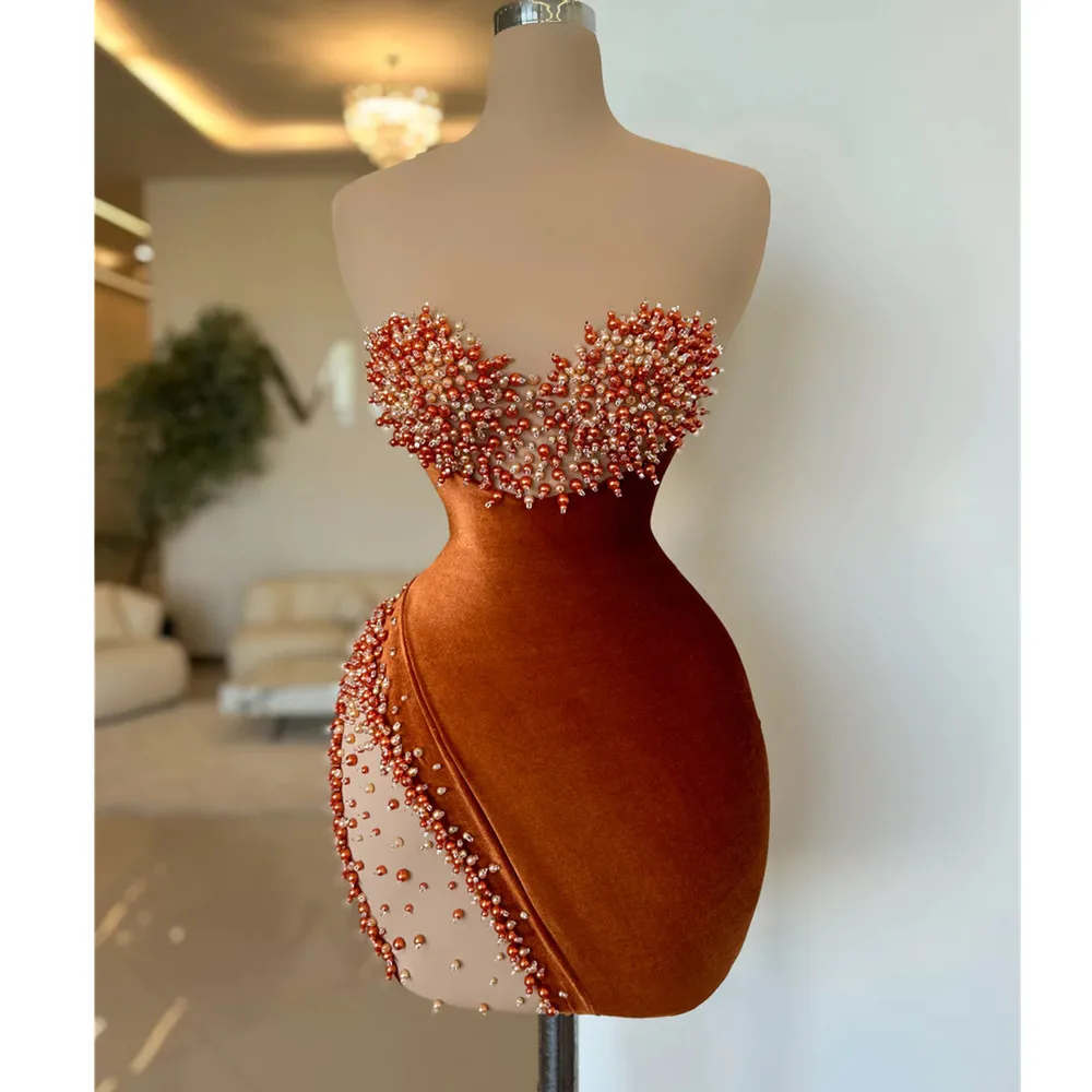 

Orange Sexy See Thru Short Lace Women Dresses To Birthday Cocktail Party Dresses Corset Strapless Asymmetrical Mini YD