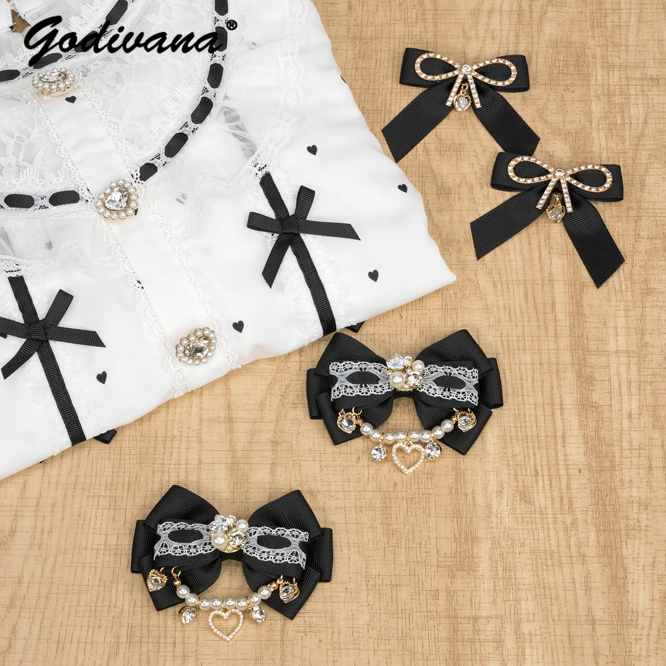 

Japanese Mine Mass-Produced Girls Sweet Handmade Flower Disk Pearl Chain Bow Hairpin Ornament Lolita Women Side Clip Headdress