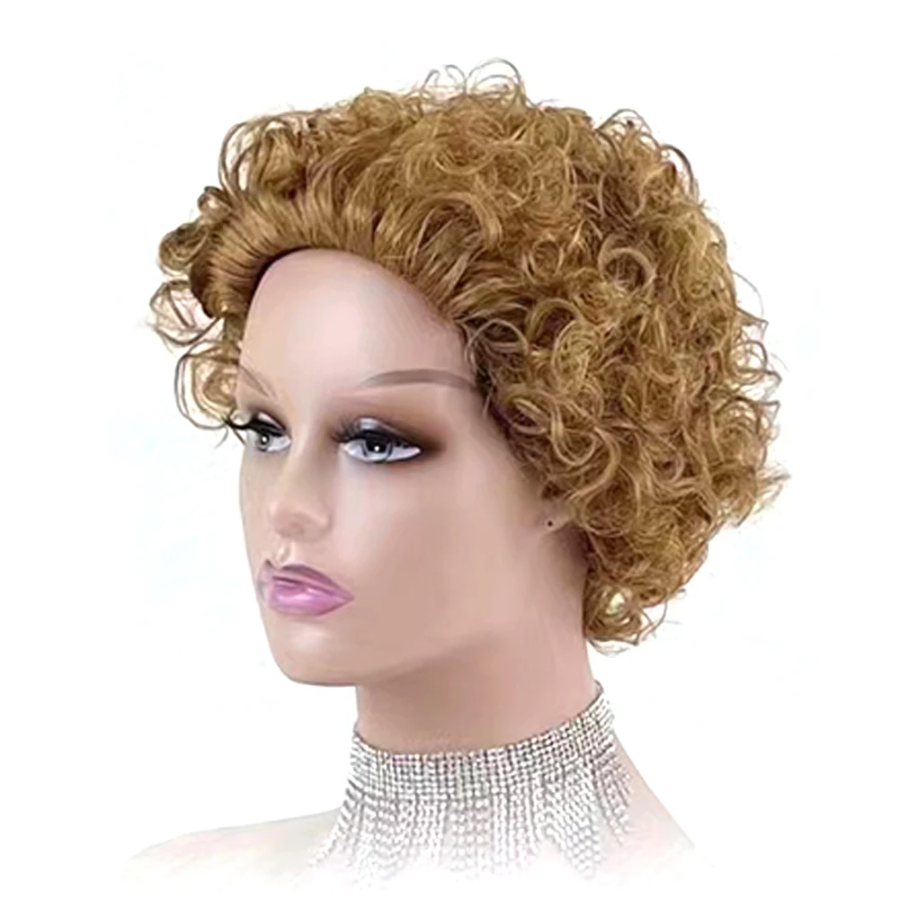 

Bouncy Curly Fringe Pixie Cut Wig Short Brazilian Curly Human Hair Wigs for Women Cheap Full Machine Curls Bob Wig with Bangs