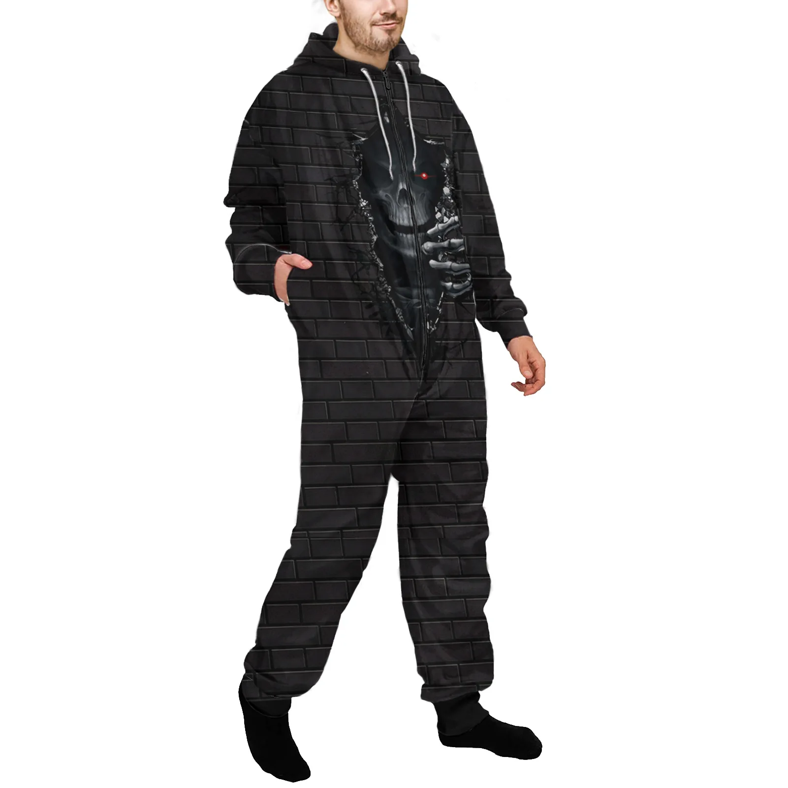 Onesie Men Zipper Pajamas Set Sleepwear Autumn Hooded Onesies Costume Black Skull Print Pyjamas
Onesie Men Zipper Pajamas Set Sleepwear Autumn Hooded Onesies Costume Black Skull Print Pyjamas