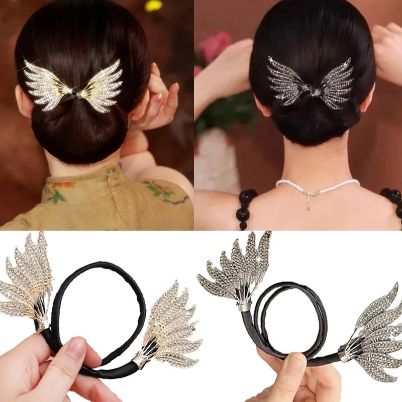 

Vintage Two Wings Hair Accessories Girls Delicate Temperament Hairpin Crystal Hairy Claw Elegant Women Disheveled Headwear Alloy