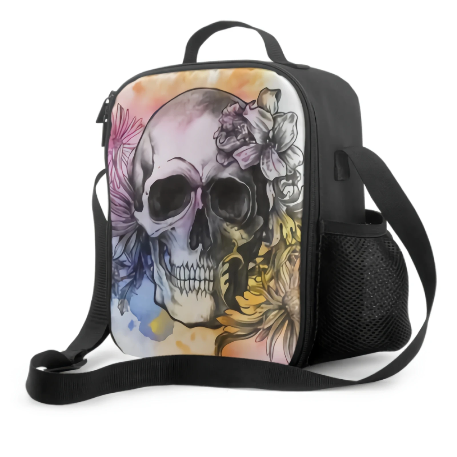 Watercolor Human Skull Head Insulated Lunch Box Skull With Flower Portable Cooler Bag Reusable Food Container for Travel Picnic
Watercolor Human Skull Head Insulated Lunch Box Skull With Flower Portable Cooler Bag Reusable Food Container for Travel Picnic