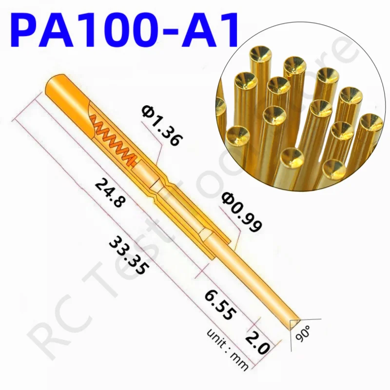 20/100PCS PA100-A1 Spring Test Probe PA100-A Test Pin Test Tool 33.35mm Dia1.36mm Gold Needle Tip 0.99mm Pogo Pin P100-A P100-A1
20/100PCS PA100-A1 Spring Test Probe PA100-A Test Pin Test Tool 33.35mm Dia1.36mm Gold Needle Tip 0.99mm Pogo Pin P100-A P100-A1