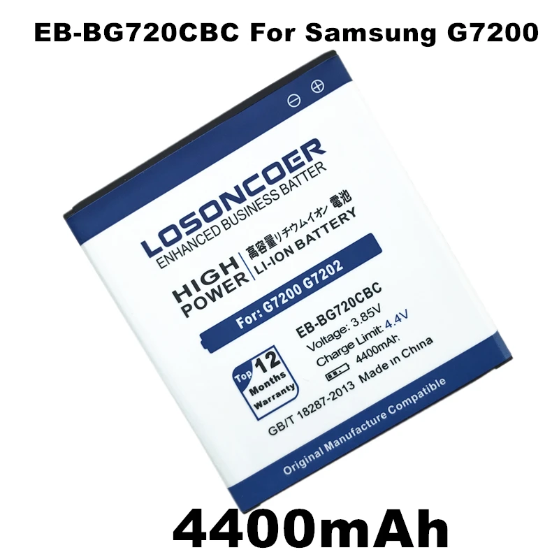 LOSONCOER 4400mAh EB-BG720CBC Battery for Samsung Galaxy Grand3 G7200 G7202 G7208V G7209 Grand Max Cell Phone Battery
LOSONCOER 4400mAh EB-BG720CBC Battery for Samsung Galaxy Grand3 G7200 G7202 G7208V G7209 Grand Max Cell Phone Battery