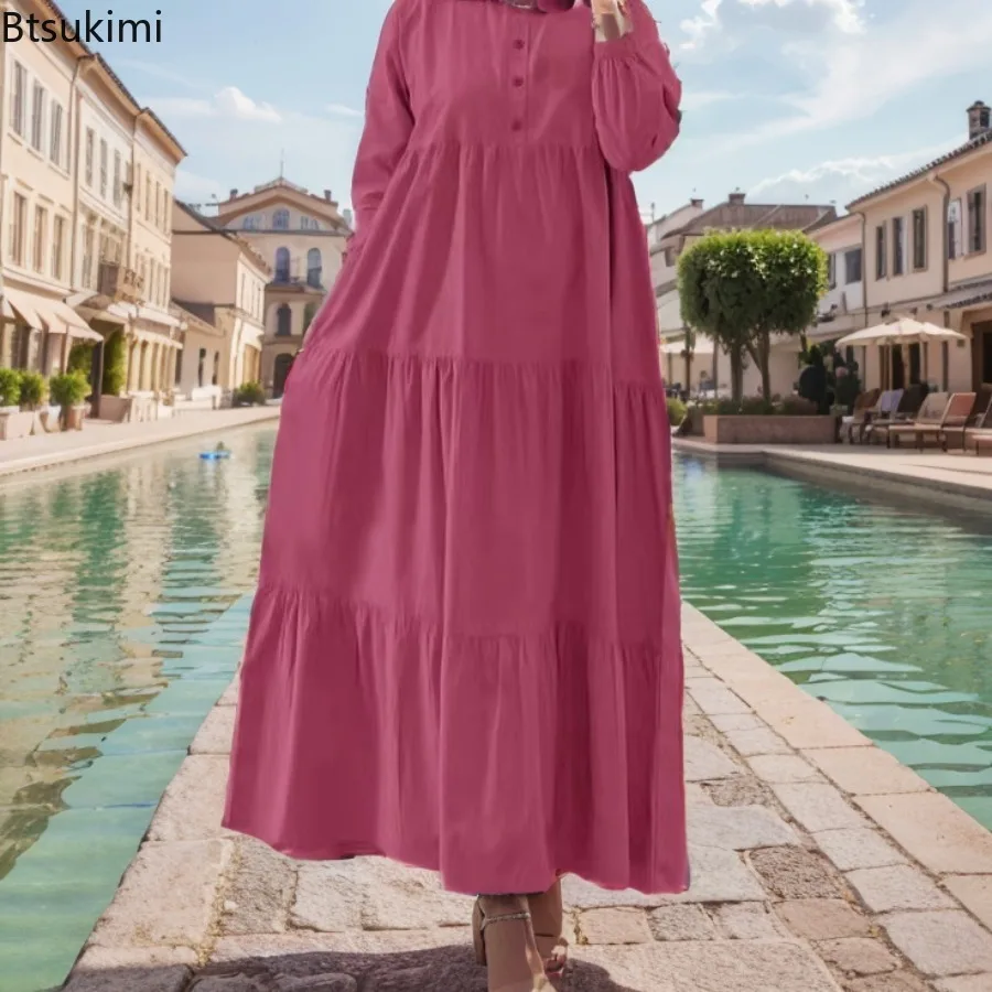 

2024 Fashion Eid Mubarek Muslim Abaya Hijab Woman Elegant Long Sleeve Maxi Dresses Dubai Casual Kaftan Robe Femme Party Sundress