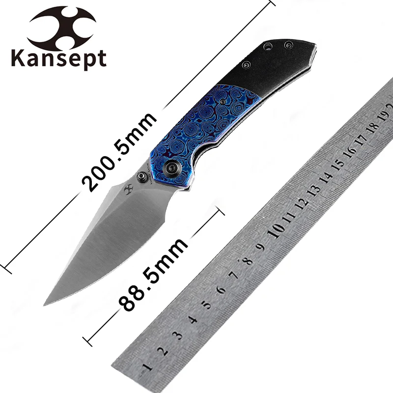 

Kansept Fenrir Front Flipper K1034A7 CPM-S35VN Blade with Black Stonewashed Titanium and Timascus Handle Folding Knives for EDC