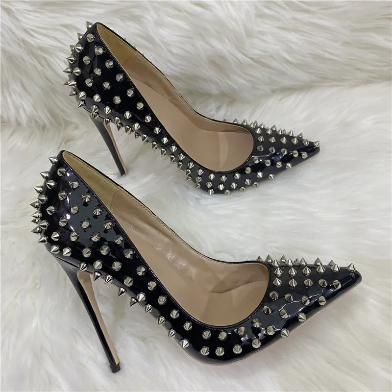 

2023 All Spikes Rivets Women Pumps Pointed Toe Super High Heels Party Nightclub Fashion Sexy Shoes Size 42 43 44 45