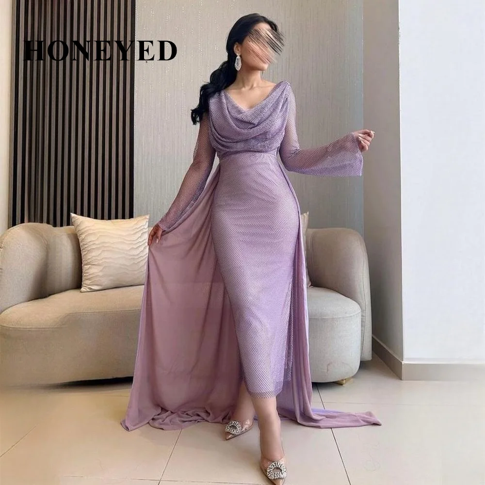 

Prom Dress Fashion V Neck Sheath Pageant Dresses Floor Length Court Long Sleeve Open Back Ruched Taffeta Formal Evening Gowns