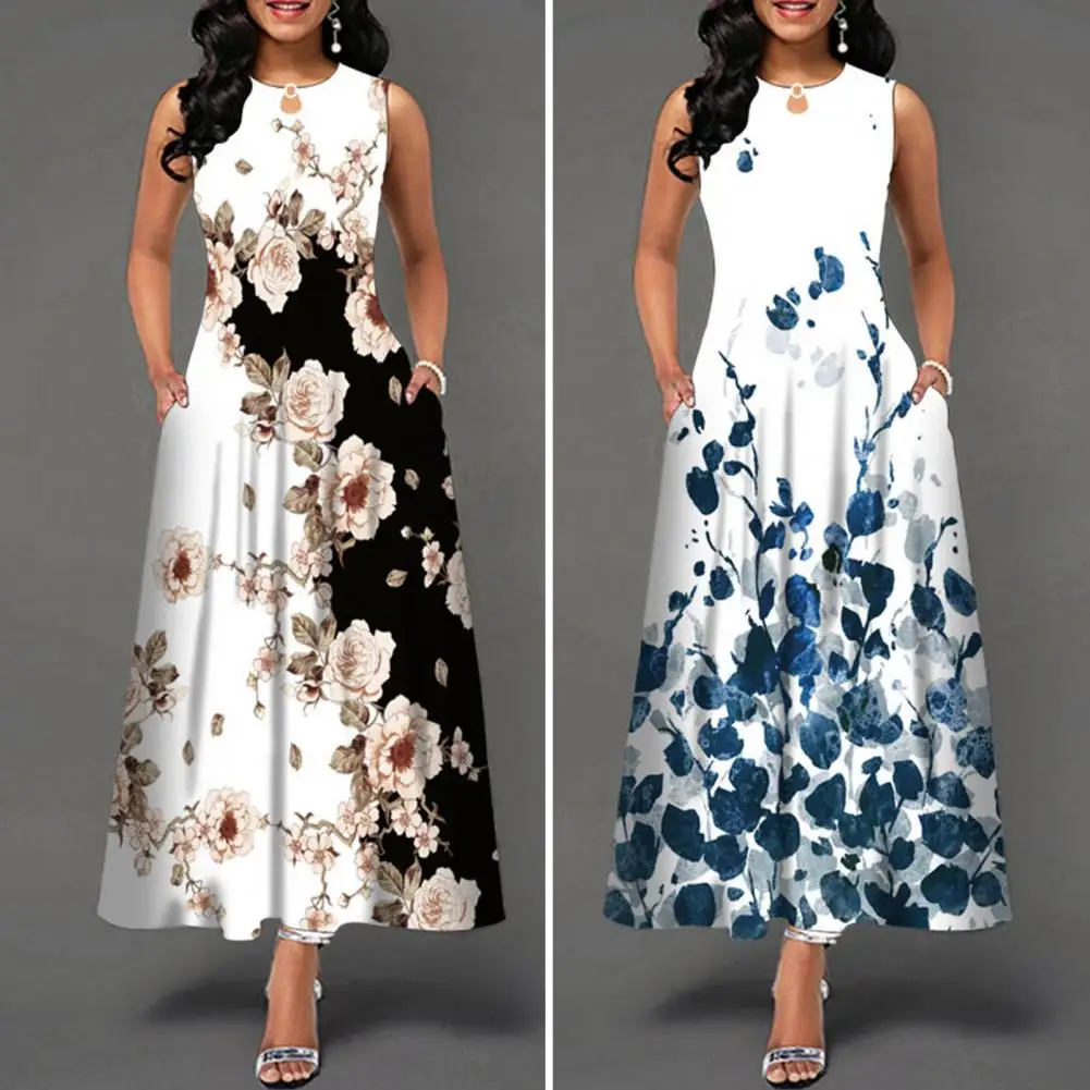 

Женское богемное платье без рукавов, элегантное ажурное платье с цветочным принтом, привлекательное Платье макси с высокой талией и широкой юбкой