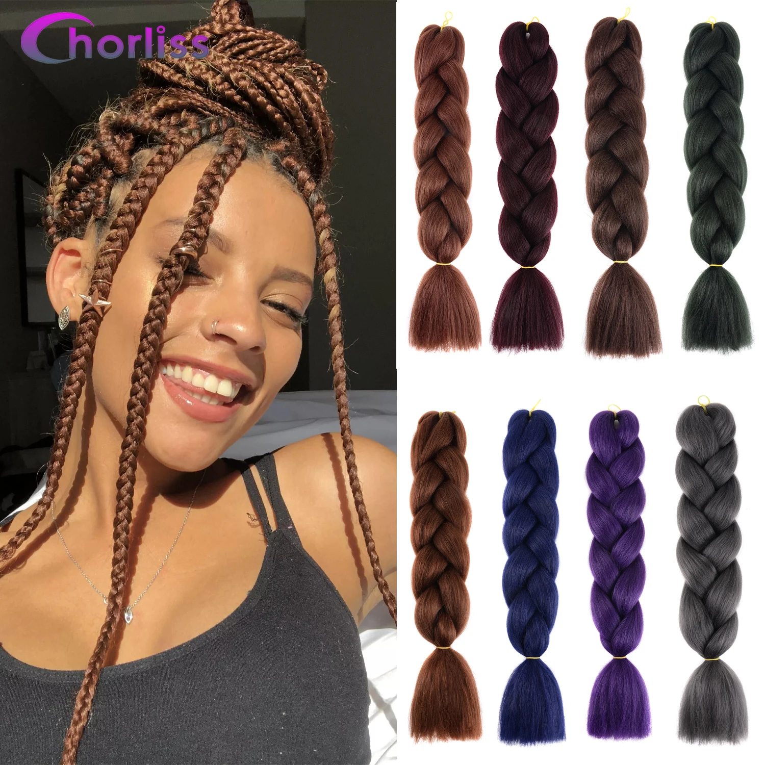 

Long Straight 24" Jumbo Braiding Hair 100g Synthetic Ombre Pre-Stretched Jumbo Box Braids Crochet KaneKalon Hair Extensions