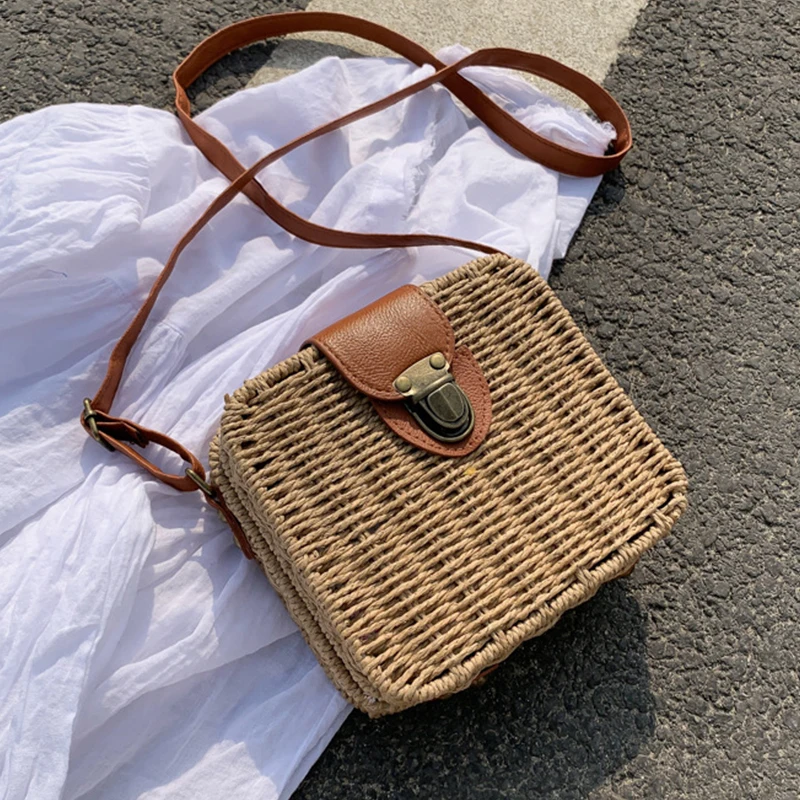 Small Round Rattan Purse - Handwoven Vacation Essential 13 S2f0104432cdb4aac894aeb484760755b9