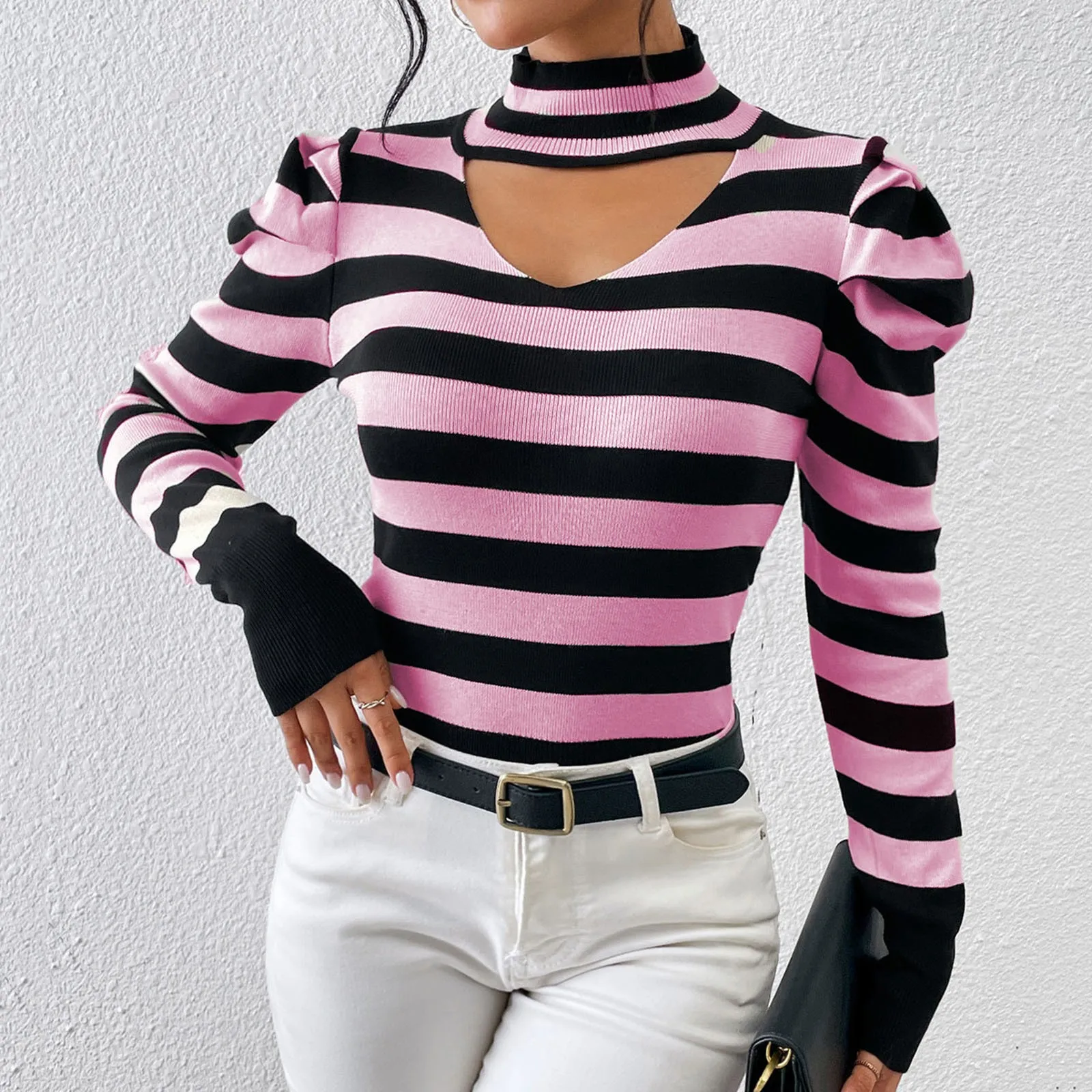 Autumn New Hollow Out Striped Sweaters Bubble Sleeve O-Neck Slim Knitting Pullovers Tops Sweet Fashion Women Sexy Clothing
Autumn New Hollow Out Striped Sweaters Bubble Sleeve O-Neck Slim Knitting Pullovers Tops Sweet Fashion Women Sexy Clothing