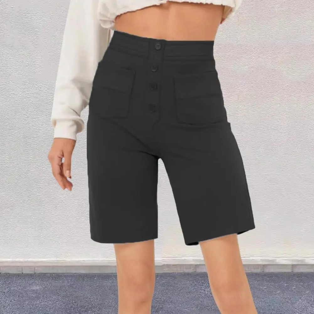 

Women High-waisted Shorts Women Shorts Stylish Women's High Waist Buttoned Shorts with Multiple Pockets for Work for Everyday