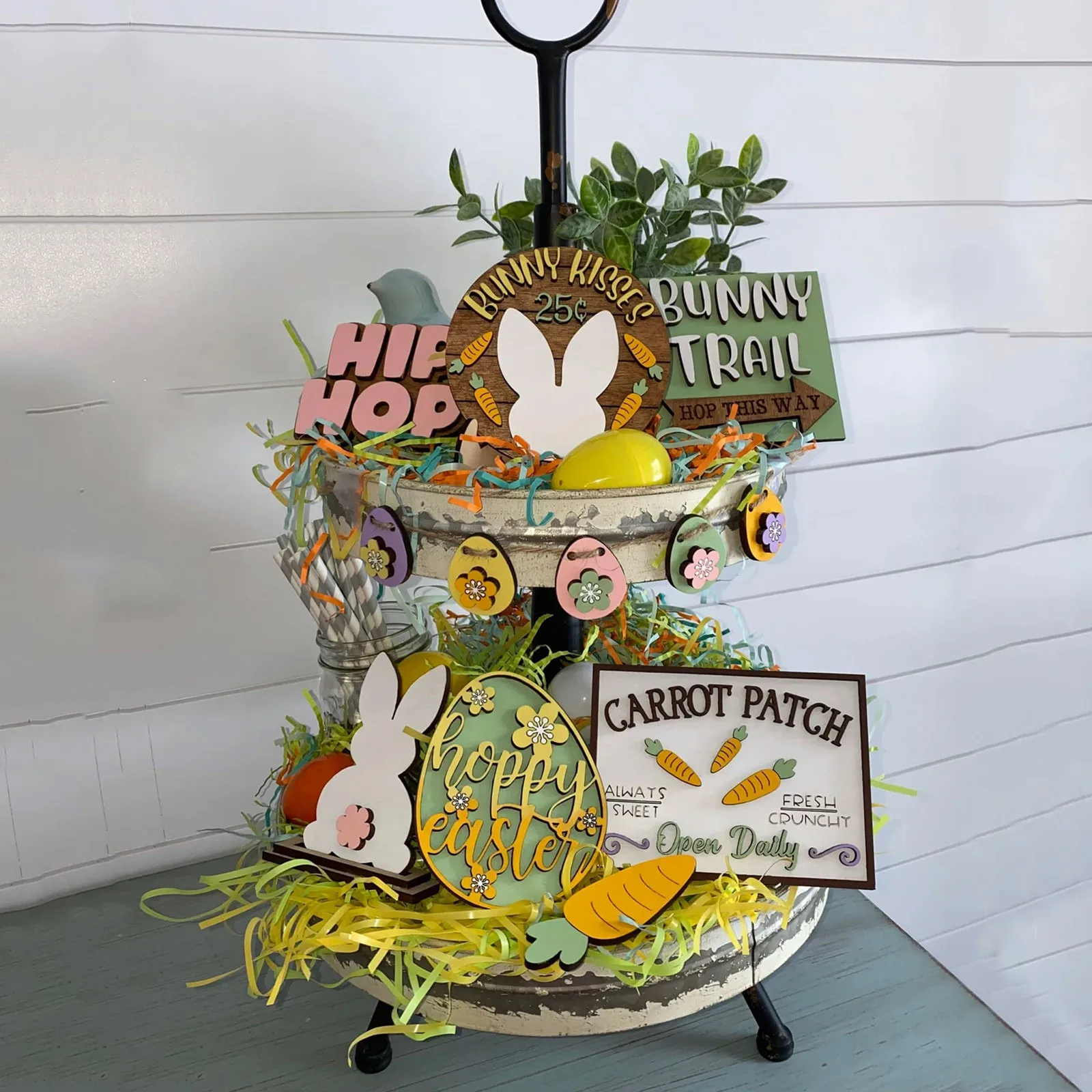 

Easter Fortiered Tray Decor Easter Table Wooden Sign Decorations Easter Bunny Tray Round Decorative Without Tray Party Supplies