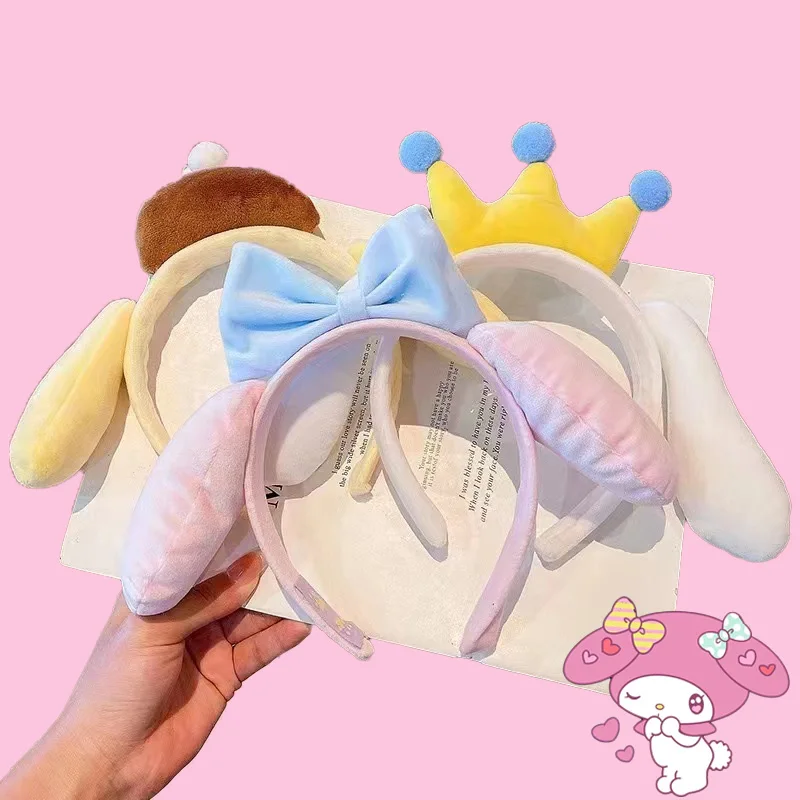 

Sanrio Headband 2023 New Kawaii Bow My Melody Crown Cinnamoroll Hat Pom Pom Purin Hair Accessories Winter Hair Band Girls Gift