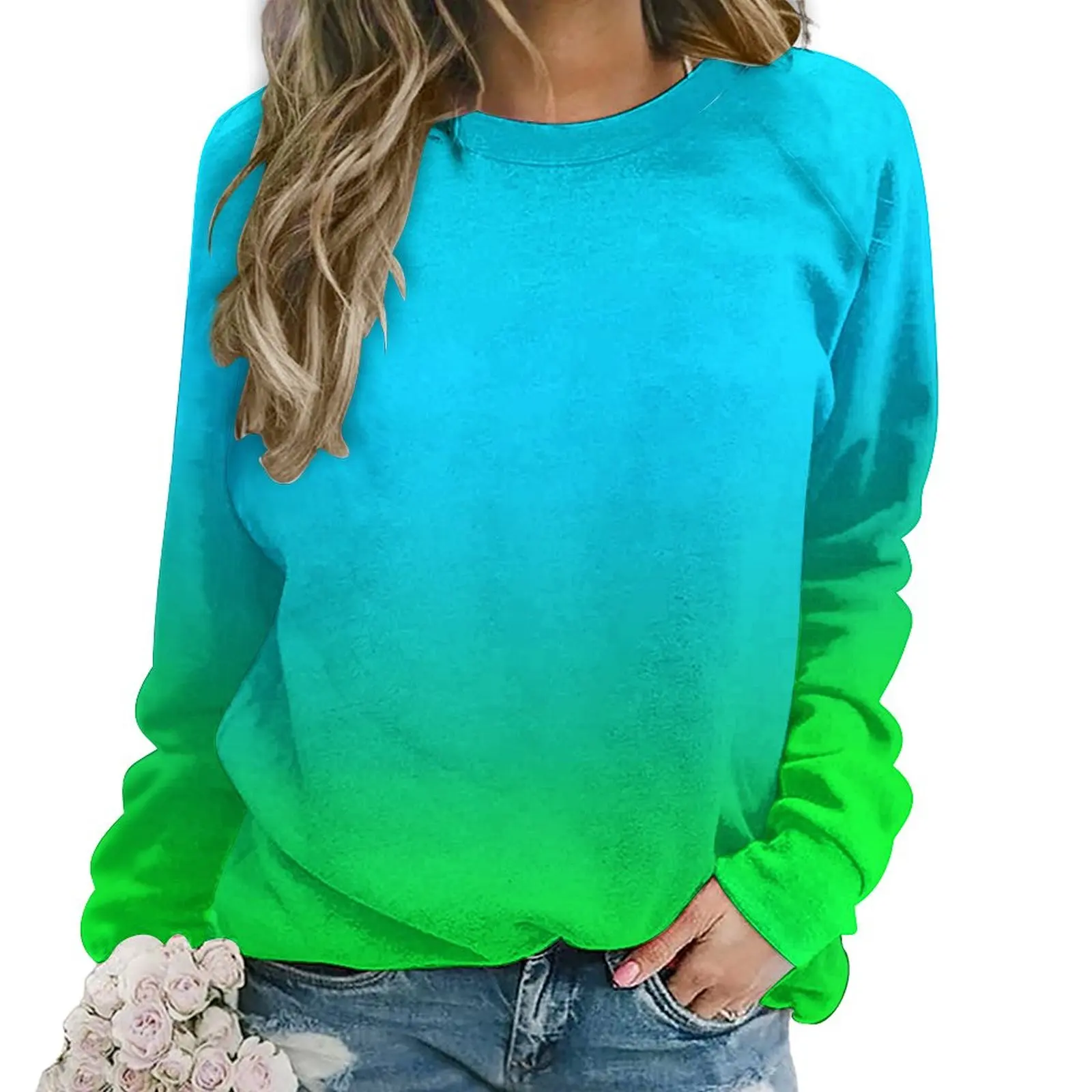 Сине-зеленые повседневные толстовки с эффектом омбре с градиентным принтом, Красивая Женская Весенняя уличная одежда с длинным рукавом, толстовки большого размера в подарок
Сине-зеленые повседневные толстовки с эффектом омбре с градиентным принтом, Красивая Женская Весенняя уличная одежда с длинным рукавом, толстовки большого размера в подарок