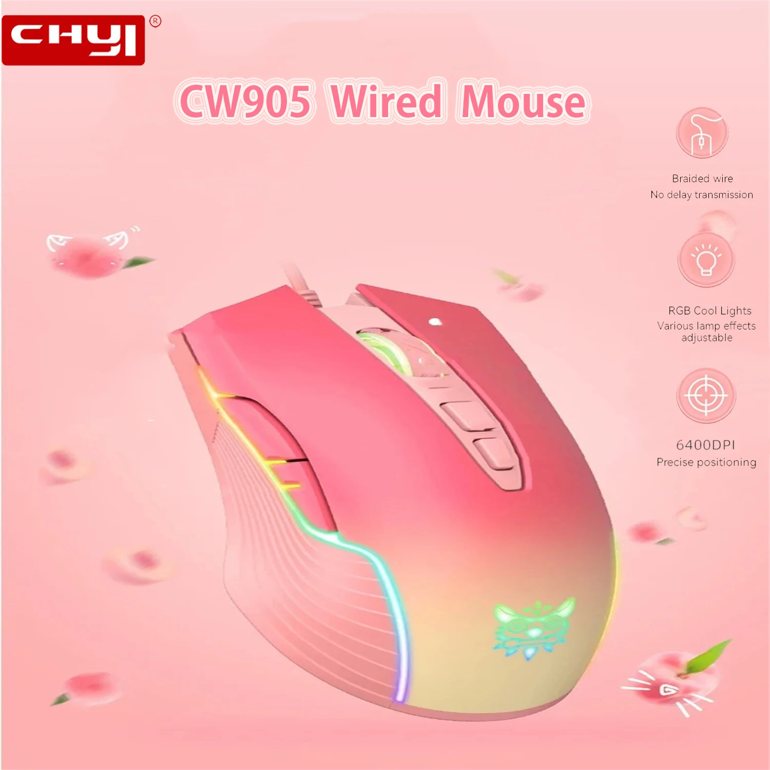 

CW905 Esports Game 6400DPI Wired Mouse RGB Color Light Effect Ergonomic Design Suitable for Laptop Desktop Office Gaming Mouse