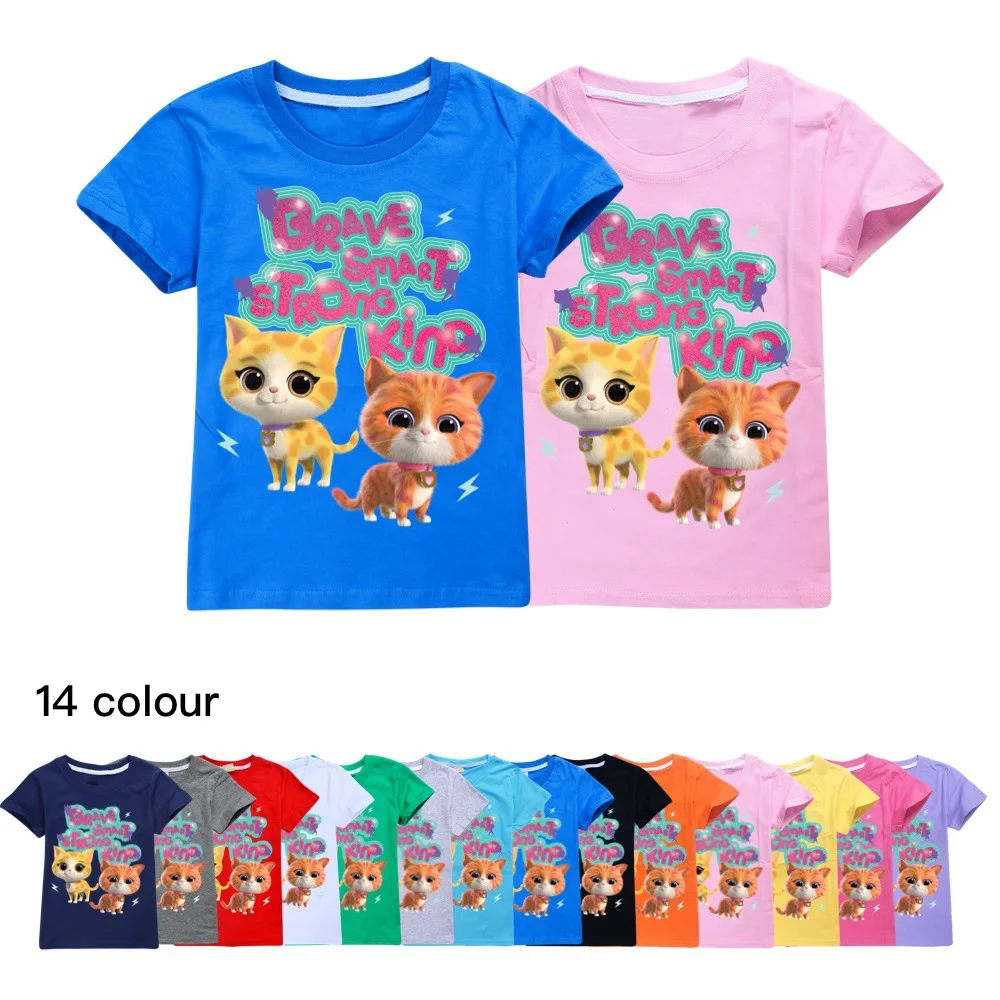 

2024 Summer Super Cats Tshirt Kids Cartoon Superkitties Clothes Baby Girls Casual Clothing Toddler Boys Short Sleeve T-Shirt Top