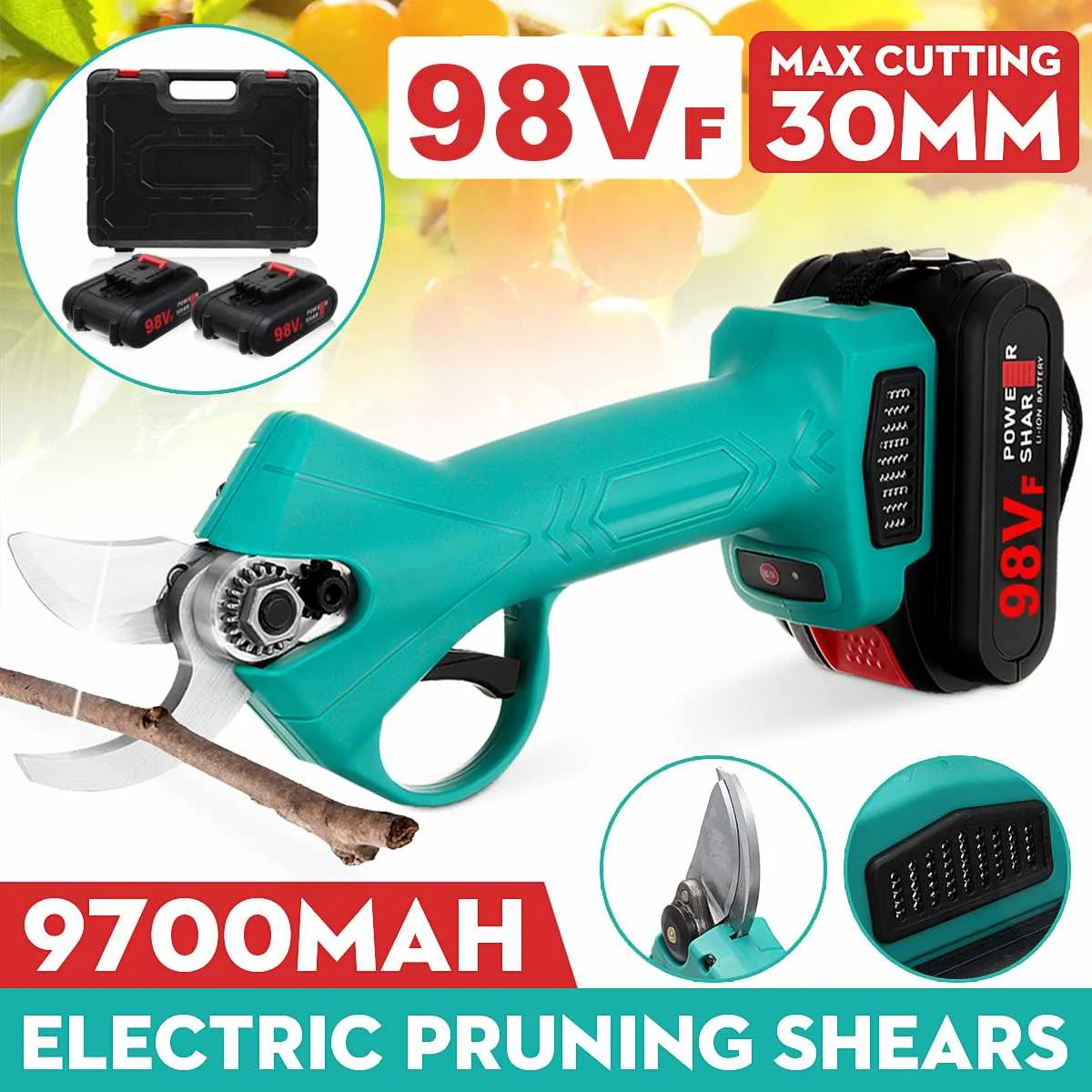 30mm Two Rechargeable Battery Cordless Electric Pruner Pruning Shears Fruit Tree Bonsai Pruning Branche Cutter Landscaping Tool
30mm Two Rechargeable Battery Cordless Electric Pruner Pruning Shears Fruit Tree Bonsai Pruning Branche Cutter Landscaping Tool