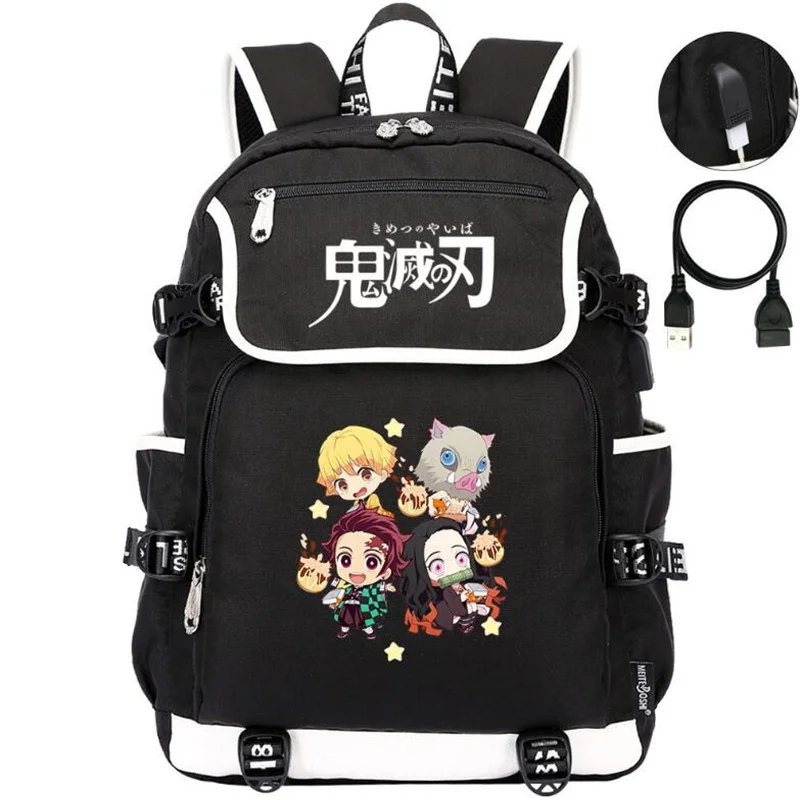 

Demon Slayer Backpack Teenarges Schoolbag Mochila Anime Men Women Fashion Black USB Charge Port Laptop Shoulder Outdoor Bags