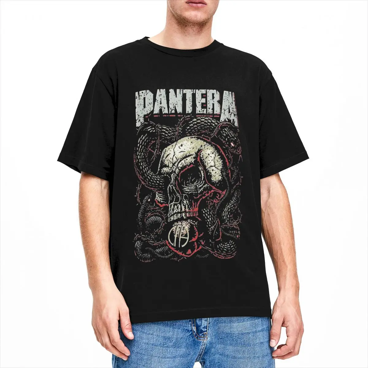 

Футболка Pantera с тяжелым металлическим ремешком для мужчин и женщин, Повседневная рубашка из 100% хлопка со змеиным глазом и черепом, с круглым вырезом и коротким рукавом