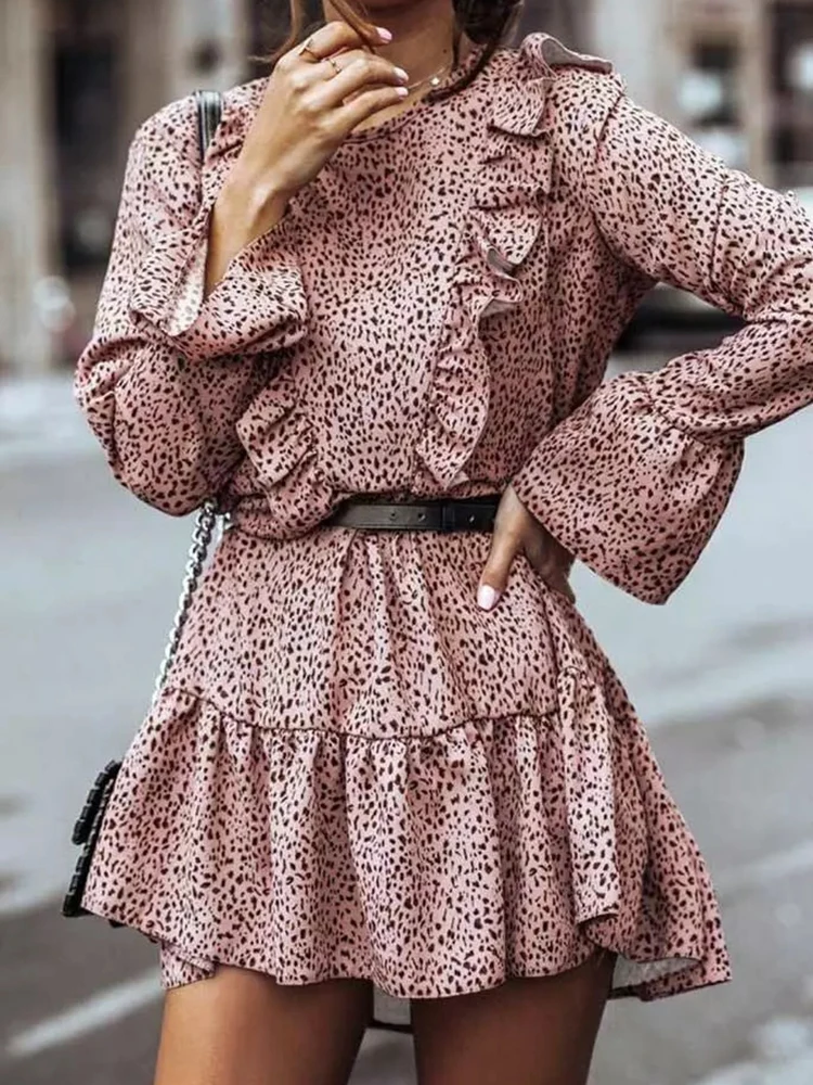 

Womens Shift Dress Ruffled V Neck Half Bell Sleeve Tassel Ruffle Tiered Swing Layered Tunic Short Dresses Spring Long Sleeve