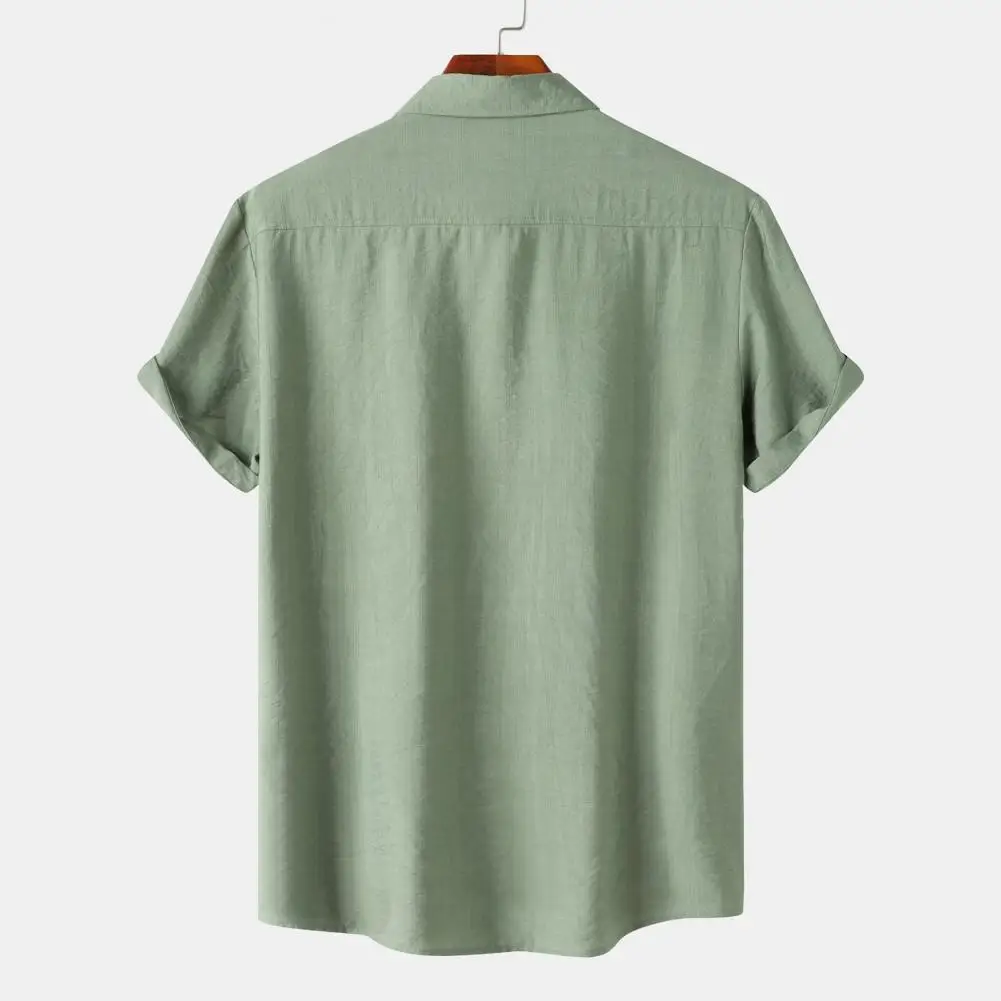 

Однотонная мужская рубашка свободного кроя, мужская рубашка, Стильная летняя мужская рубашка с воротником с лацканами и бесшовным дизайном, эластичная рубашка для комфорта