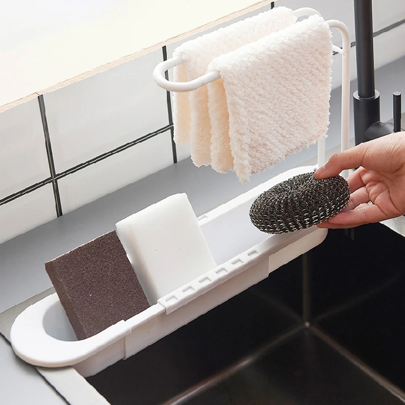 Telescopic Sink Storage Rack with Towel Bar Adjustable Kitchen Sink Shelf Dish Brushes Sponge Dishcloth Drain Basket Holder
Telescopic Sink Storage Rack with Towel Bar Adjustable Kitchen Sink Shelf Dish Brushes Sponge Dishcloth Drain Basket Holder