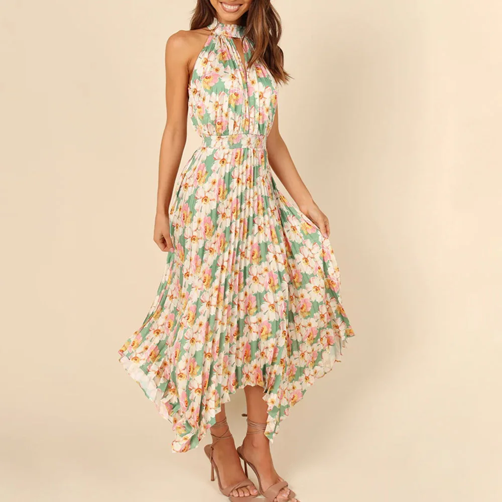 

Женское платье-миди с цветочным принтом и воланом, весна-лето 2023