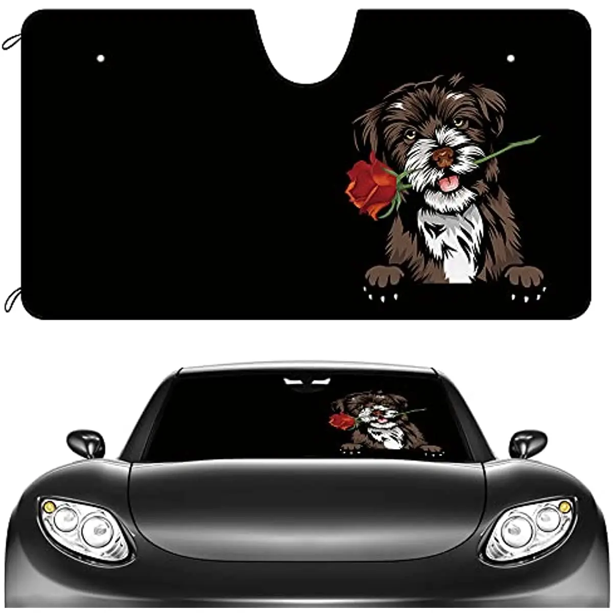 

CafeTime Car Front Windshield Sunshade Lovely Havanese Dog with Flower Rose Decor Black UV Rays Reflector Sun Visor Protector Su