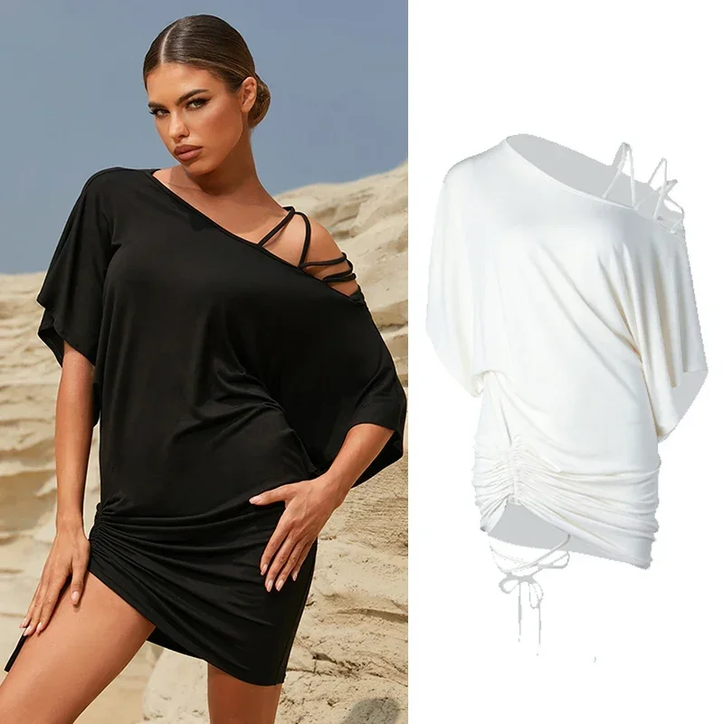 Slant Shoulder Latin Dance Dress Women Loose Practice Clothing Summer Bat Sleeves White Black Dress Rumba Dance Wear DNV17605
Slant Shoulder Latin Dance Dress Women Loose Practice Clothing Summer Bat Sleeves White Black Dress Rumba Dance Wear DNV17605