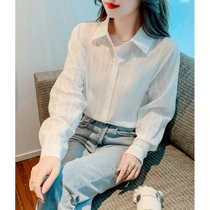 Luotelk shirts White striped shirt Autumn women's new long sleeved shirt in 2022
Luotelk shirts White striped shirt Autumn women's new long sleeved shirt in 2022
