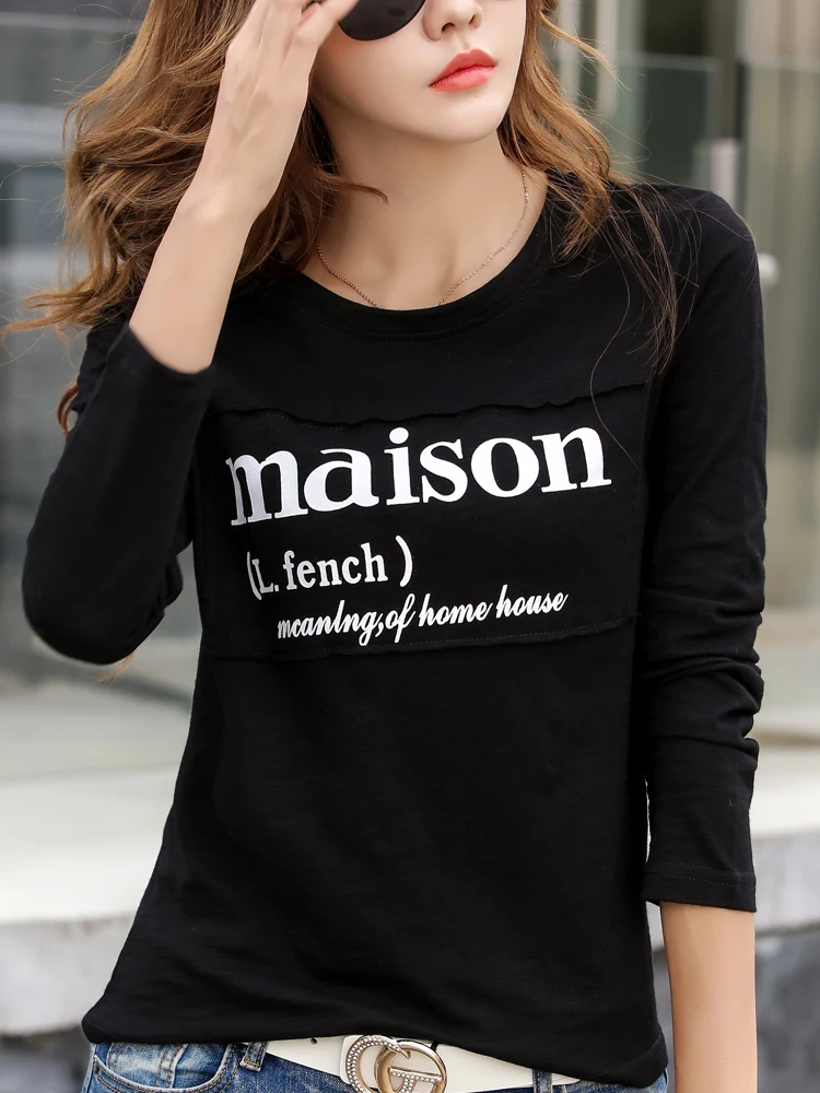 Autumn Loose Korean Women Cotton Appliques T-Shirt Female Letter Printing Long Sleeve Tee Shirts Purple O-Neck Office Lady Tops
Autumn Loose Korean Women Cotton Appliques T-Shirt Female Letter Printing Long Sleeve Tee Shirts Purple O-Neck Office Lady Tops