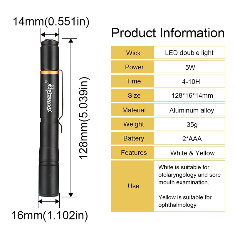Double Light Source Medical Light, Mini Pen Flashlight, Portable And Waterproof, Suitable For Medical Examinations
Double Light Source Medical Light, Mini Pen Flashlight, Portable And Waterproof, Suitable For Medical Examinations