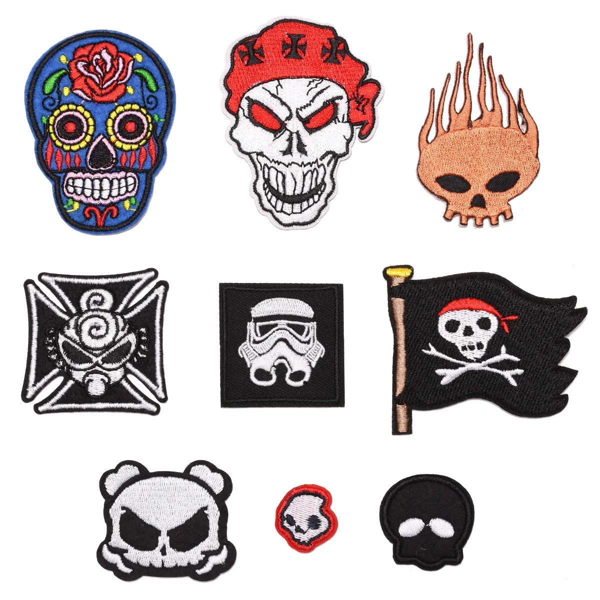 9Pcs/lot Halloween Skull head Patches iron for punk Clothing Jackets DIY Sew on Ironing Embroidery Patch Appliques T Shirt Decor
9Pcs/lot Halloween Skull head Patches iron for punk Clothing Jackets DIY Sew on Ironing Embroidery Patch Appliques T Shirt Decor