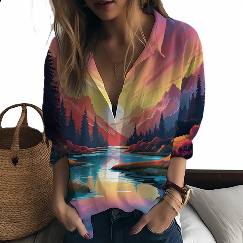 Summer new lady shirt landscape 3D printed lady shirt casual vacation style ladies shirt fashion trend loose lady shirt
Summer new lady shirt landscape 3D printed lady shirt casual vacation style ladies shirt fashion trend loose lady shirt