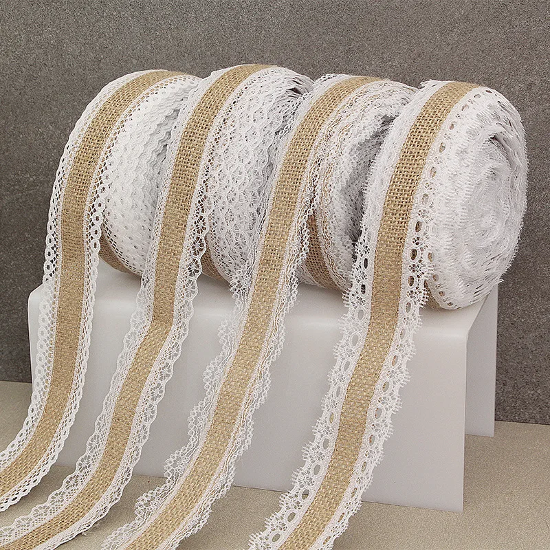 2Meter 25mm Jute Burlap Hessian Ribbon with Lace Trim Christmas Party DIY Craft Vintage Rustic Wedding Gift Packaging Decoration
2Meter 25mm Jute Burlap Hessian Ribbon with Lace Trim Christmas Party DIY Craft Vintage Rustic Wedding Gift Packaging Decoration