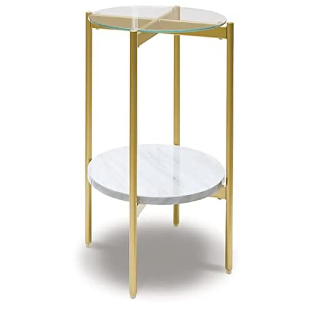 Contemporary Round End Table Glass Faux Marble Clear White Gold Metal Pedestal Urban Style Minimalist Design Indoor Furniture
Contemporary Round End Table Glass Faux Marble Clear White Gold Metal Pedestal Urban Style Minimalist Design Indoor Furniture