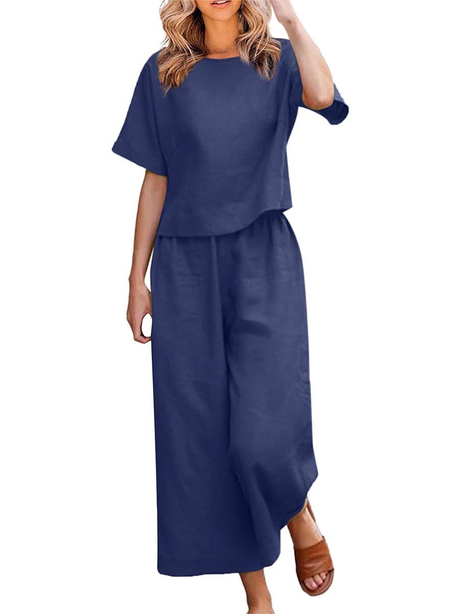 Women's Loose Casual Suit Pants Set Short Sleeve Crewneck T-Shirt with Wide Leg Straight Leg Pants Summer Fashion Set
Women's Loose Casual Suit Pants Set Short Sleeve Crewneck T-Shirt with Wide Leg Straight Leg Pants Summer Fashion Set