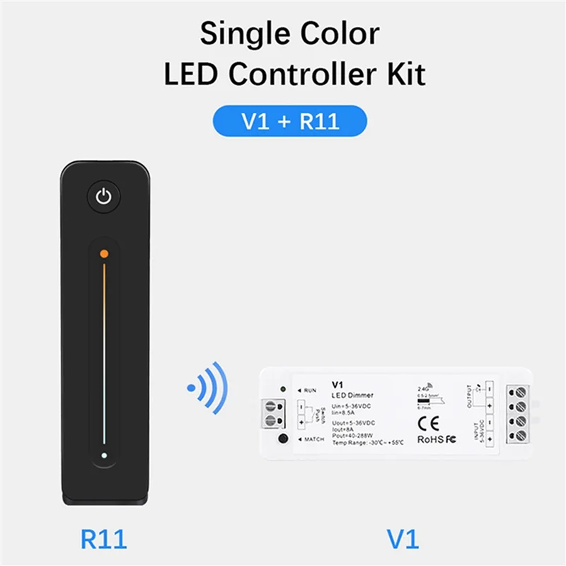 

LED Dimmer 12V 5V 24V 36V 8A PWM Wireless RF Switch with 2.4G Brightness Adjustment Contact Remote for Led Single Color Strip