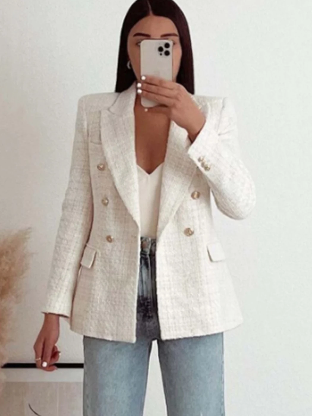 Women's Jacket Blazer Autumn 2023 Fashion Double Breasted Tweed Blazer Coat Vintage Long Sleeve Female Outerwear Chic Top
Women's Jacket Blazer Autumn 2023 Fashion Double Breasted Tweed Blazer Coat Vintage Long Sleeve Female Outerwear Chic Top