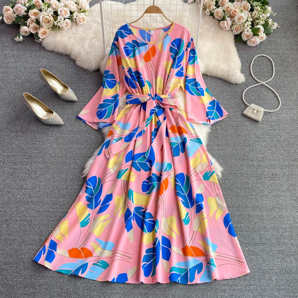 Fashion Floral Print Big Hem Loose Maxi Dress Lady Waist Belt Close Holiday Dress Women Elegant Sleeve Long Party Dresses
Fashion Floral Print Big Hem Loose Maxi Dress Lady Waist Belt Close Holiday Dress Women Elegant Sleeve Long Party Dresses