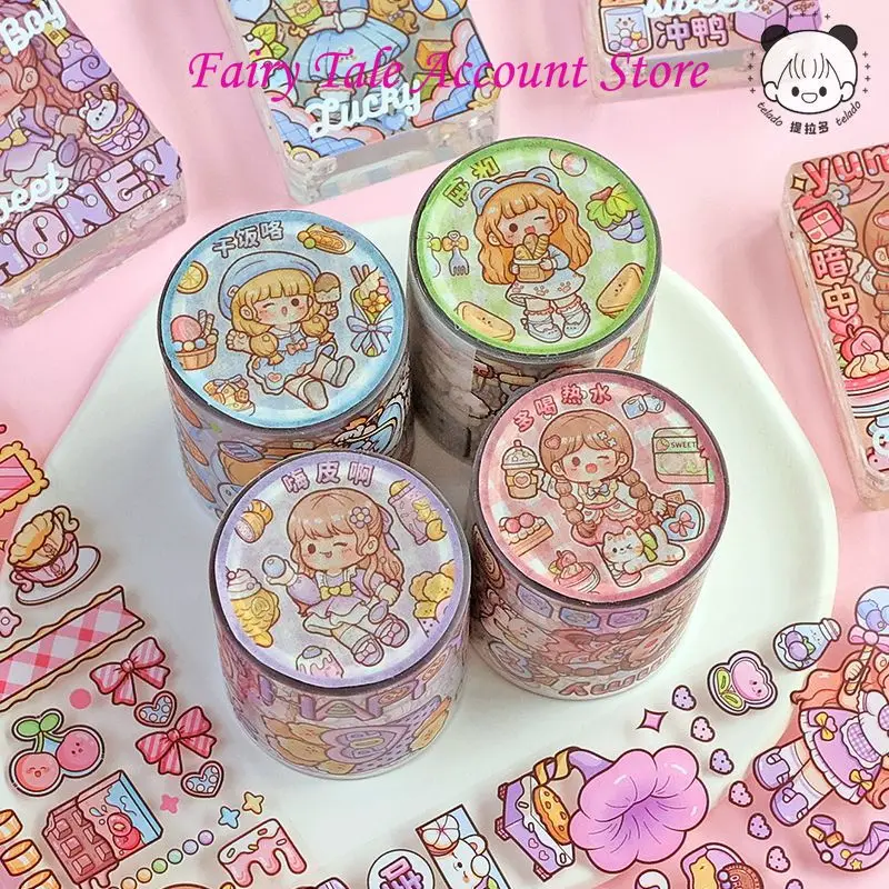 

Telado Snacks Light Hand Ledger Tape Cute Girl Heart Pet Waterproof Guka Hand Ledger Sticker Roll Sticker Set