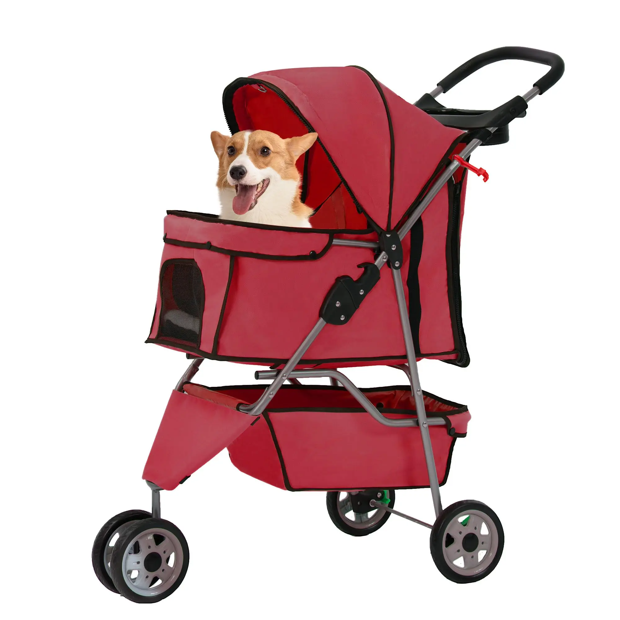 

Red Rover Rolling: Foldable Dog Stroller, 3-Wheel Durable Cat Jogger with Storage and Cup Holder