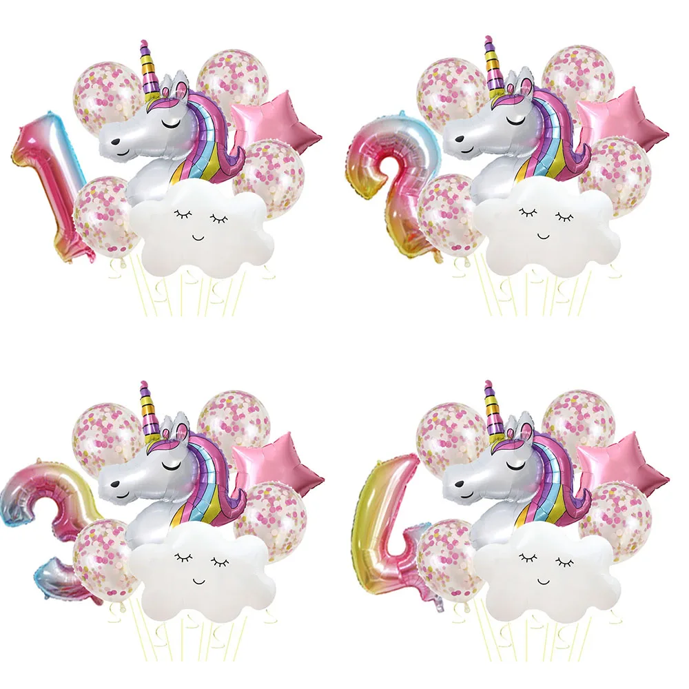 

8Pcs Unicorn Themed Party Balloons Cloud Foil Balloons Girls 1 Year Old Unicorn Birthday Party Decorations Baby Shower Balls