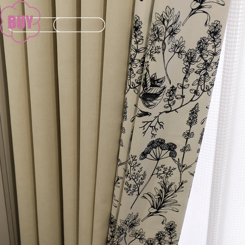 

Chenille Black and White Jacquard Splicing Thickened Blackout Curtains for Living Room Bedroom French Window Customized Finished