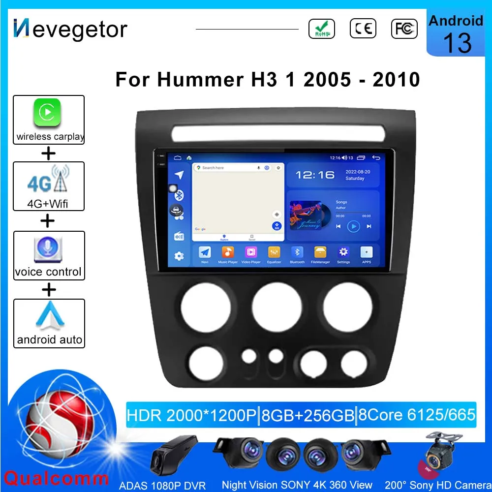 

Android 13 Qualcomm Snapdragon автомобильное радио, мультимедийный видеоплеер, навигация GPS для Hummer H3 1 2005 - 2010 No 2din Stereo
