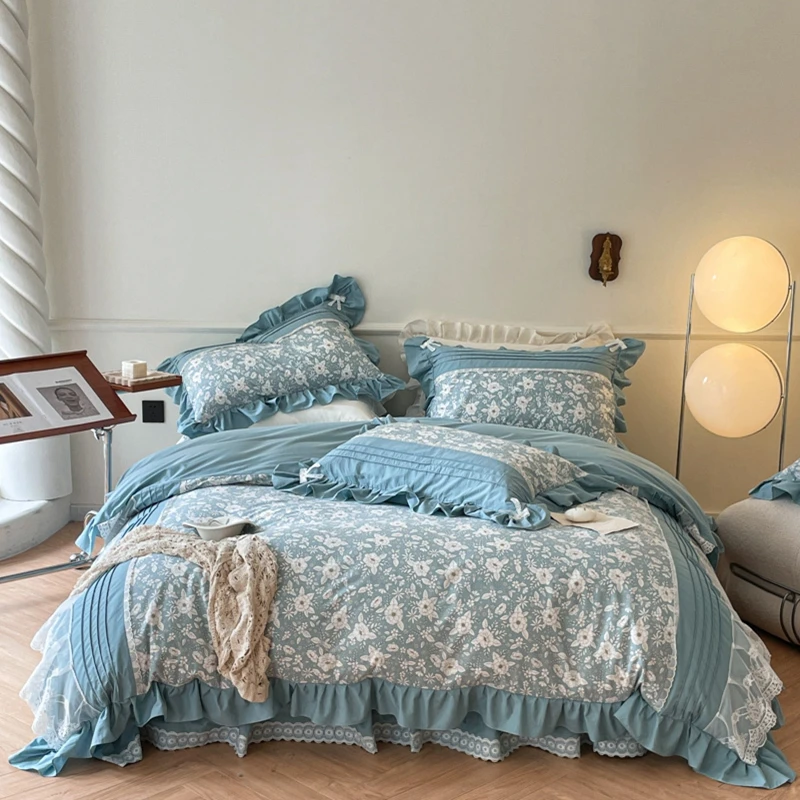 Korean Princess Style 100% Cotton Bedding Set Floral Pattern Pleat Lace Ruffles Patchwork Duvet Cover Set Bed Sheet Pillowcases
Korean Princess Style 100% Cotton Bedding Set Floral Pattern Pleat Lace Ruffles Patchwork Duvet Cover Set Bed Sheet Pillowcases