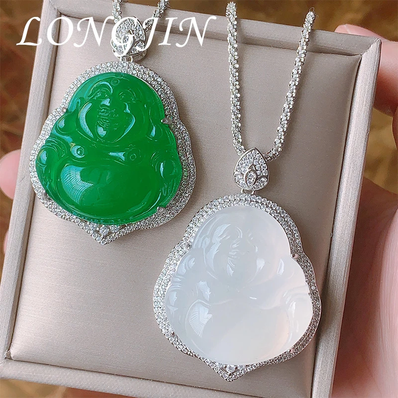 

Buddha Pendant Necklaces for Women White Silver Color Colored Gem Necklace 35*18mm Jewelry New Style Wedding Gift for Guest