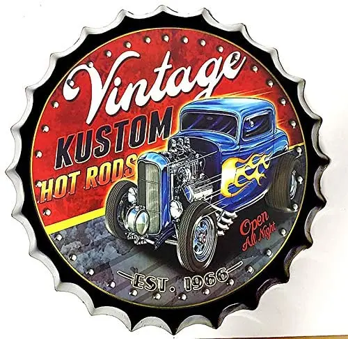 

Royal Tin Sign Bottle Cap Metal Tin Sign Classic Cars Garage Diameter 13.8 inches, Round Metal Signs for Home